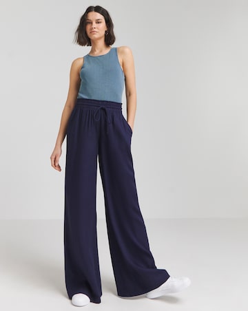 Simply Be Navy Tie Waist Linen Wide Leg Trouser