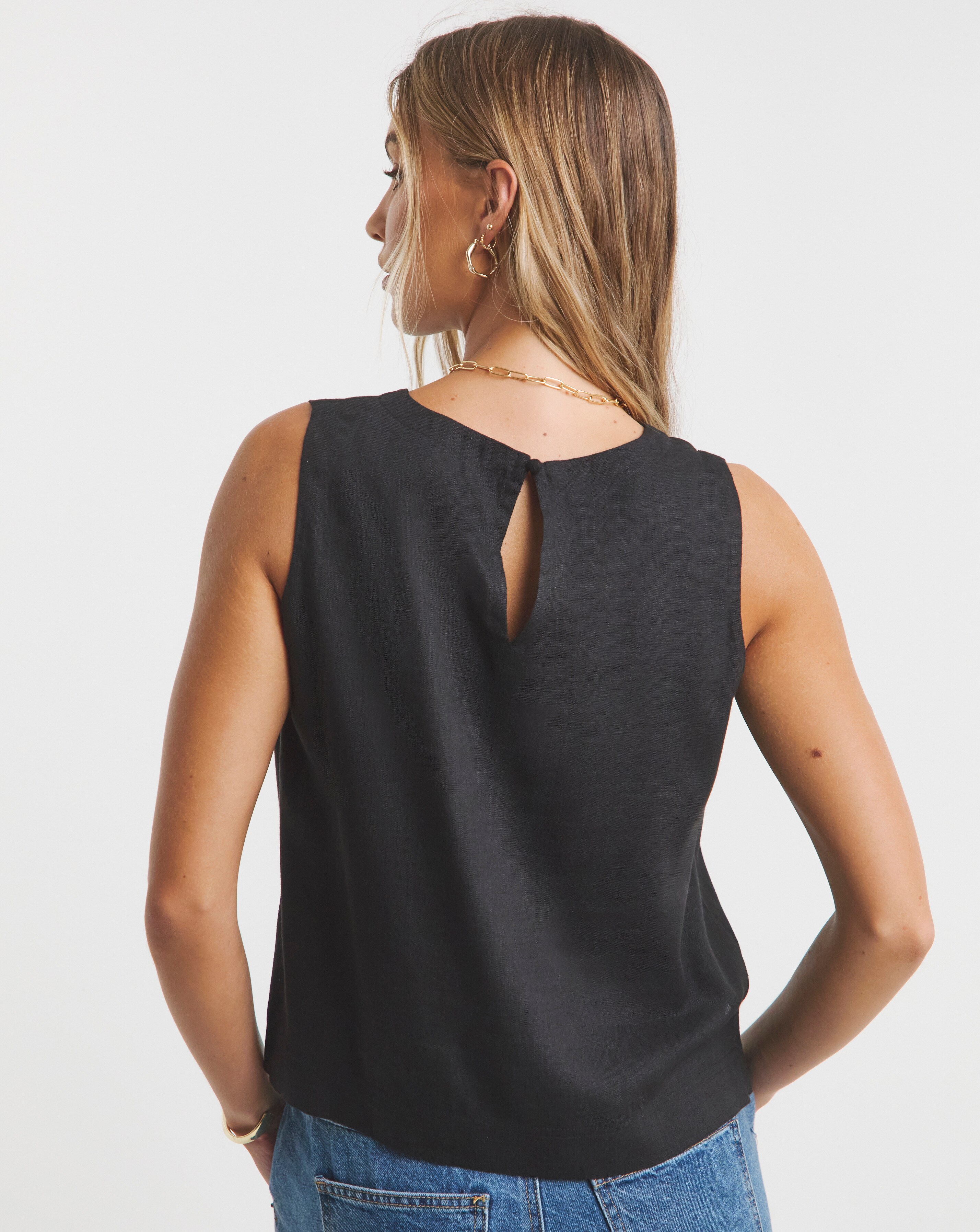 Simply Be Black Linen Mix Vest Top | Simply Be