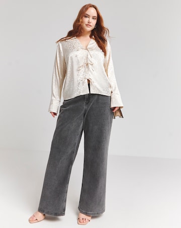 Flounce London Off White Leopard Jacquard Satin Blouse