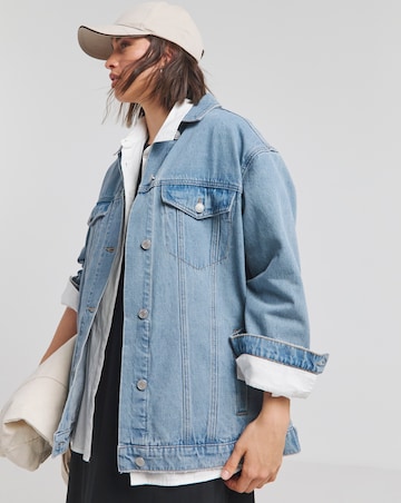 Simply Be Light Wash Lemon Graphic Denim Jacket
