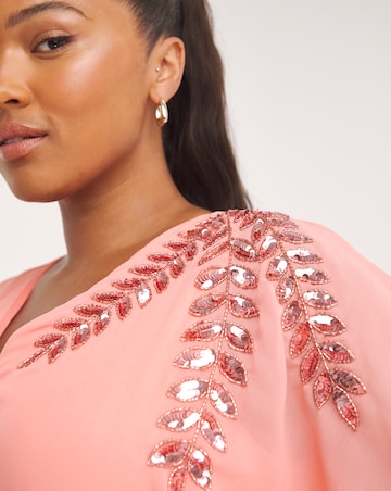 Maya Curve Wrap Front Floral Glitter Embellished Maxi Dress