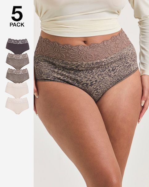 Pretty Secrets (5 Pack) Lace Top Full Fit Knickers