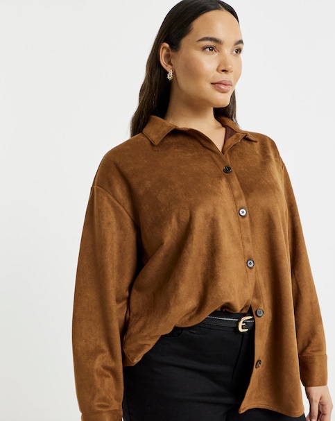 Simply Be Tan Suede Oversized Shirt