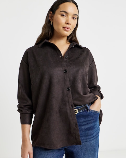 Simply Be Chocolate Suede Oversized Shirt
