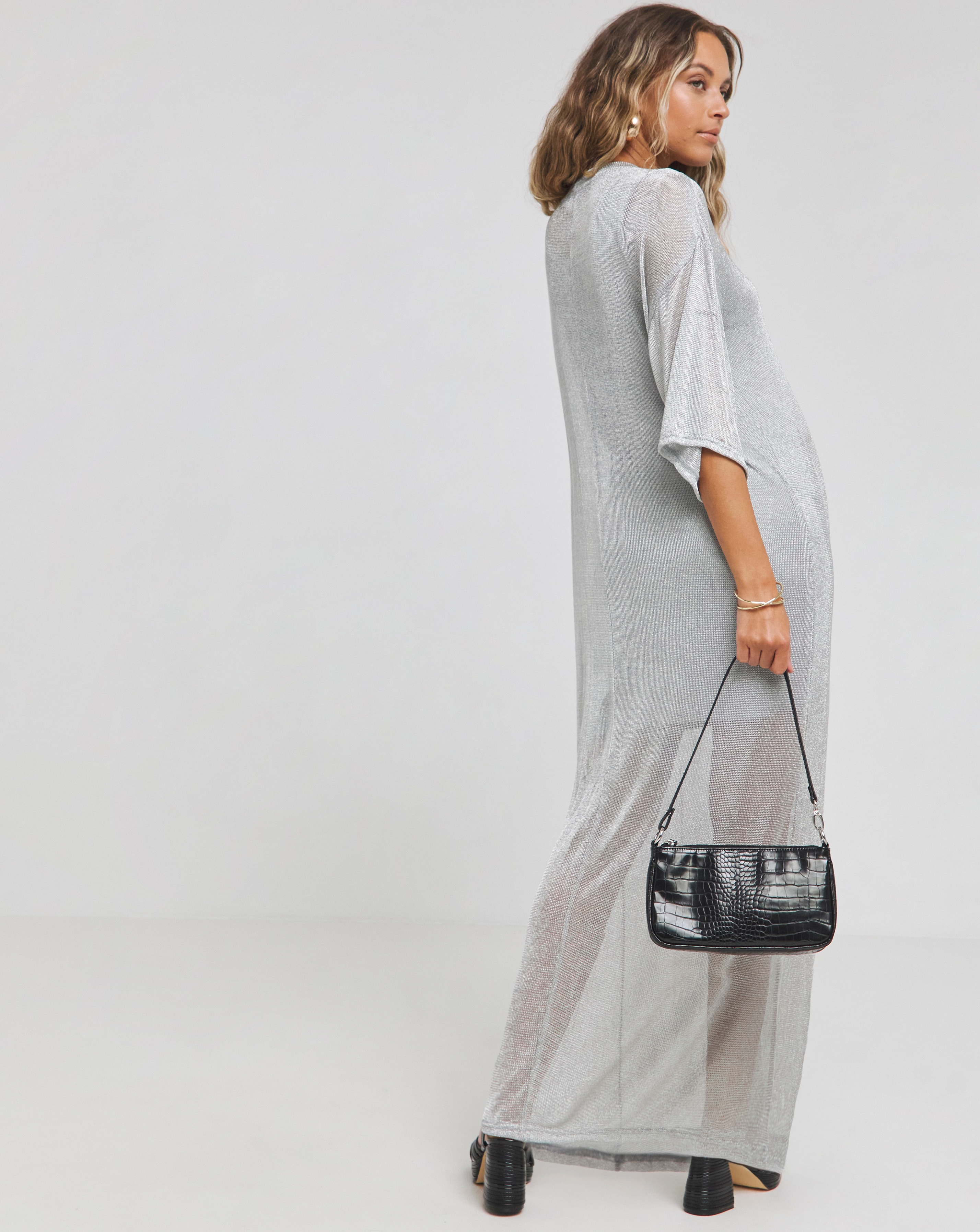 Silver Metallic Chainmail Mesh T Shirt Maxi Dress Simply Be