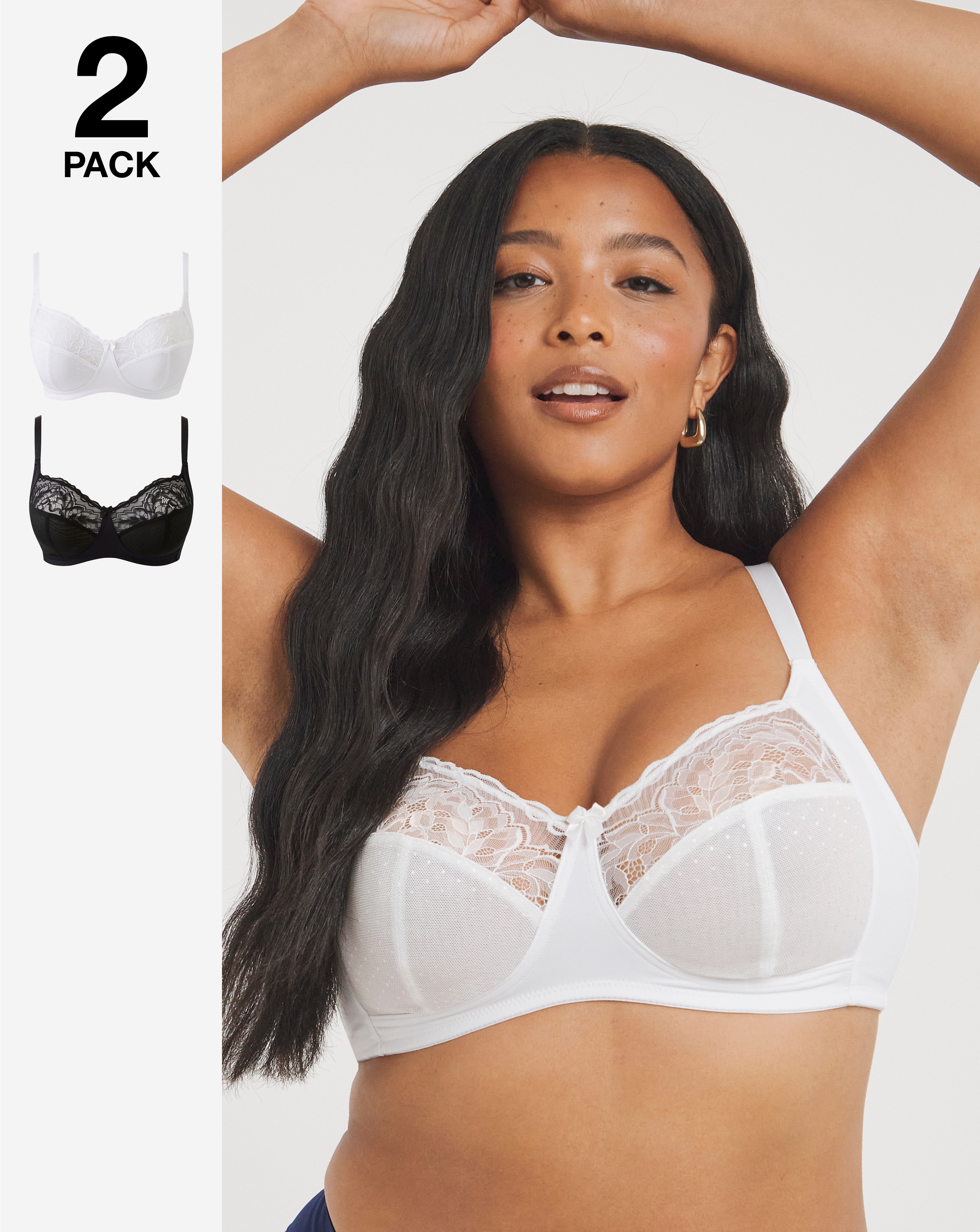 Pretty Secrets 2 Pack Full Cup Wired Bras Black/White Size UK 38D