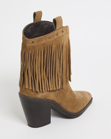 Parton Suede Fringe Western Cowboy Ankle Boots - Extra Wide Fit (EEE)