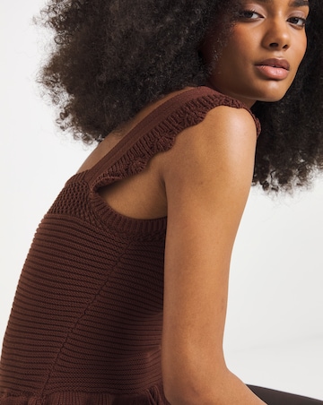Chocolate Crochet Square Neck Frill Top
