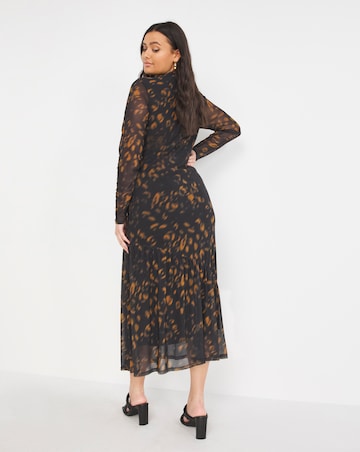 Joanna Hope Animal Asymmetric Frill Mesh Maxi Dress