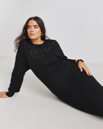 Simply Be Black Pointelle Rib Knitted Dress
