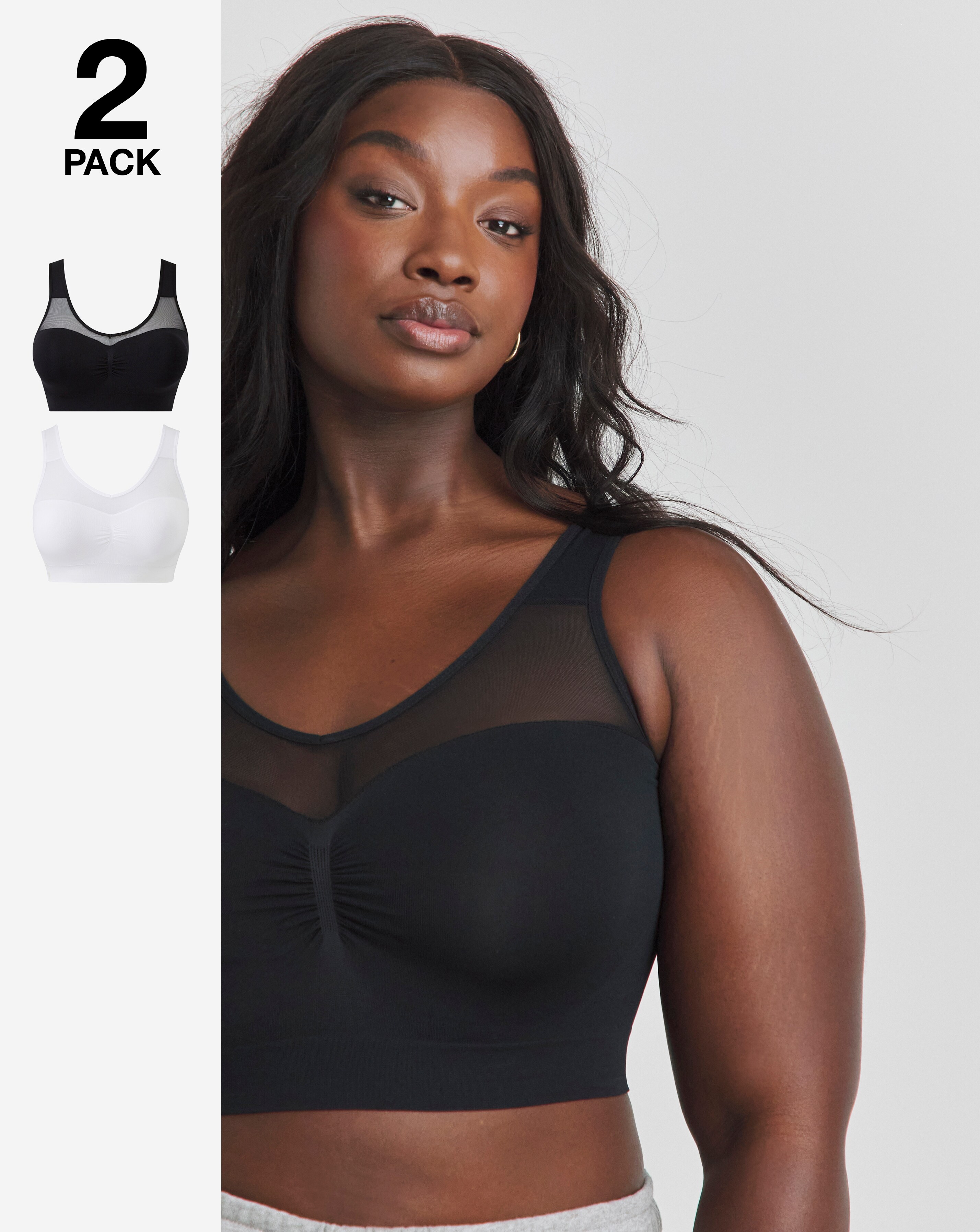Pretty Secrets 2 Pack Sleep Tops Fits Up To DD -Black/White