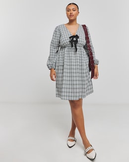 Mono Check Bow Detail Skater Dress