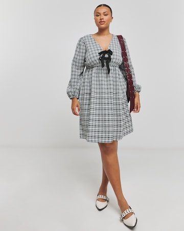 Mono Check Bow Detail Skater Dress