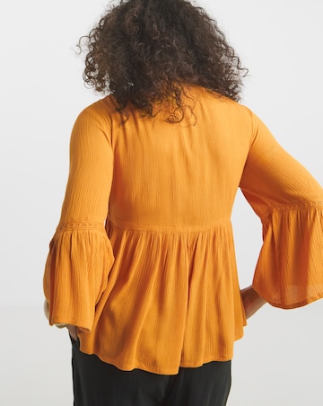 Simply Be Ochre Crinkle Crochet Trim Tie Waist Blouse