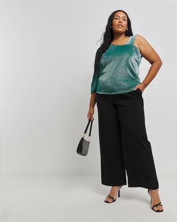 Teal Glitter Knit One Shoulder Top