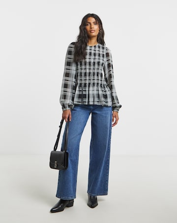 Mono Check Shirred Georgette Blouse