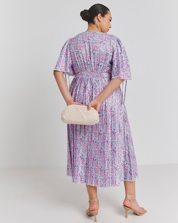Little Mistress Print Angel Sleeve Pleated Midaxi Dress