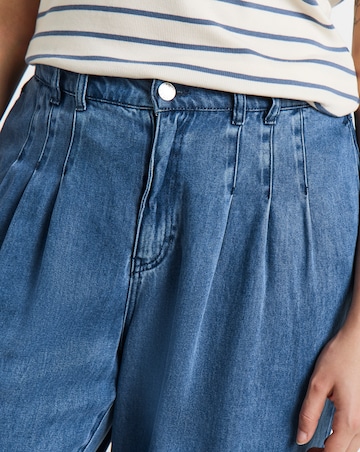 Simply Be Mid Blue Pleat Detail Lyocell Wide Leg Jeans