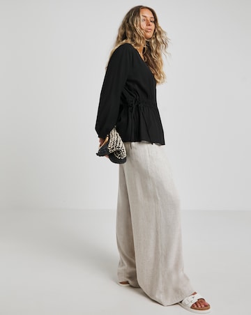 Simply Be Black Plunge Elasticated Waist Long Sleeve Blouse