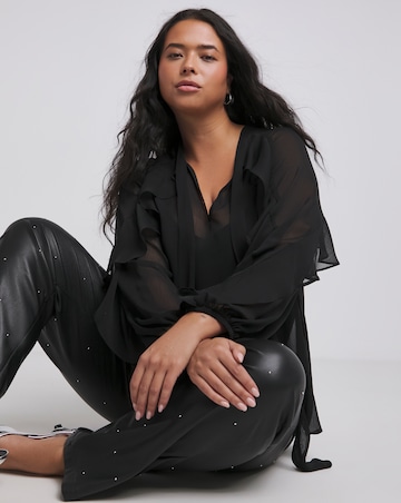 Tie Neck Sheer Frill Cuff Blouse
