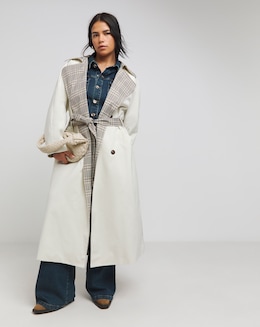 Cream Checked Mix Trench