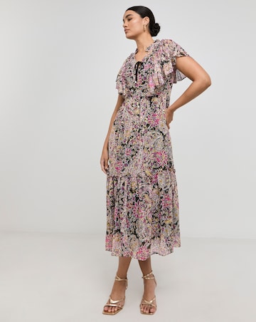 Jo by Joanna Hope Gold Foil Frill Shoulder Maxi Dress