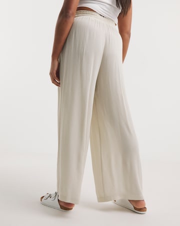 Cream Crinkle Tie Waist Wide Leg Trouser
