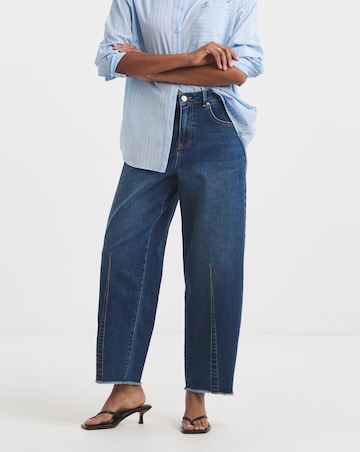 Mid Wash Comfort Stretch Dart Detail Barrel Leg Jeans