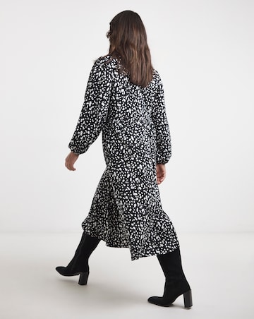 Black Print Supersoft Lace Trim Midi Dress