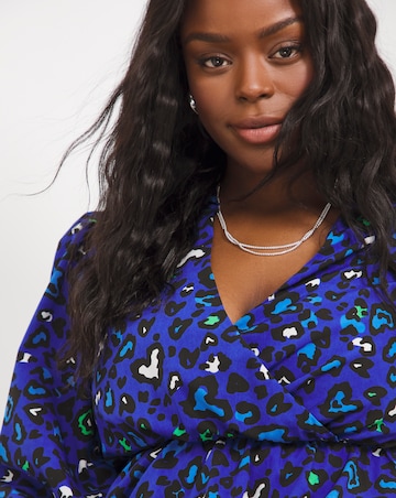 Blue Animal Print Wrap Shirt Dress