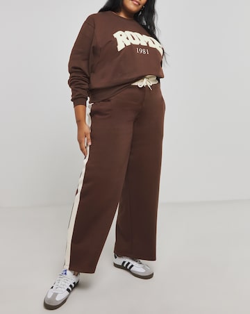 Chocolate & Cream Side Stripe Wide Leg Joggers