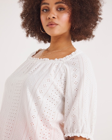 White Jersey Broderie Square Neck Top