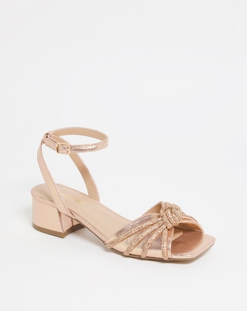 Elsie Metallic Diamante Low Block Heeled Sandals Wide Fit