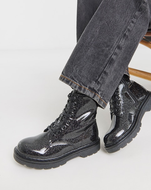 Heavenly Feet Justina Lace Up Chunky Boot Ex Wide Fit