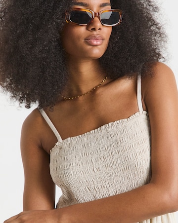 Simply Be Stone Shirred Bandeau Linen Blend Midi Dress