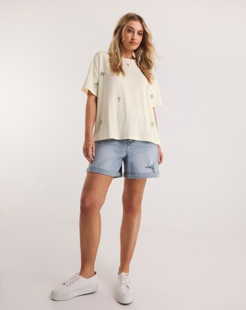 Ivory Embroidered Palm Tee