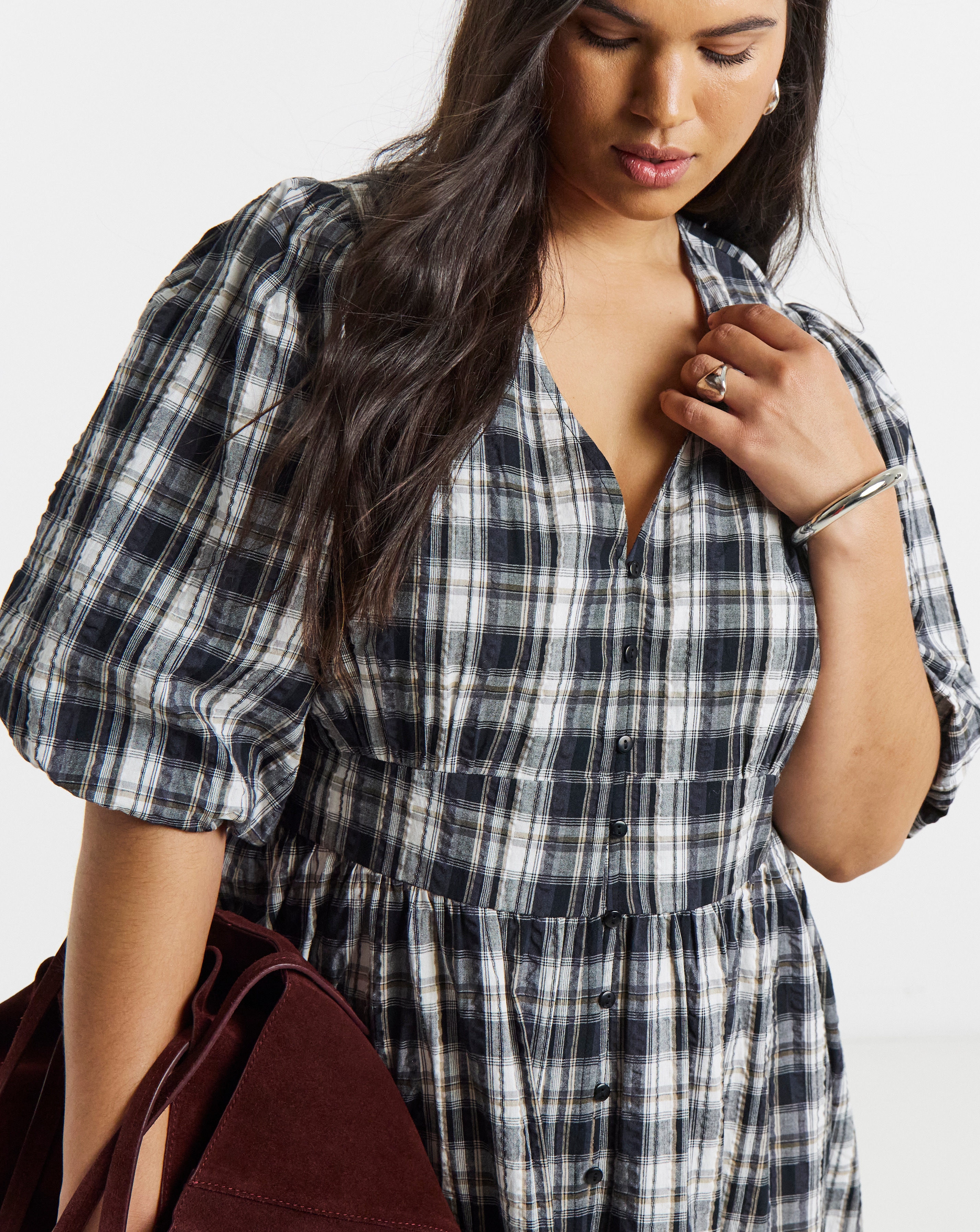 Mono Check Midi Dress With Pockets | Simply Be