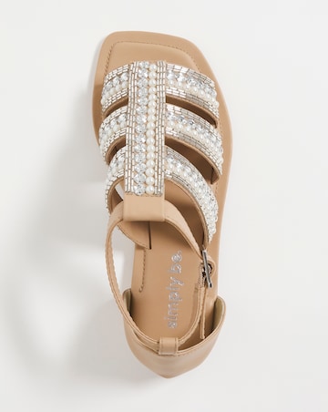 Pearl Beaded Embellished Flat Sandals Wide Fit