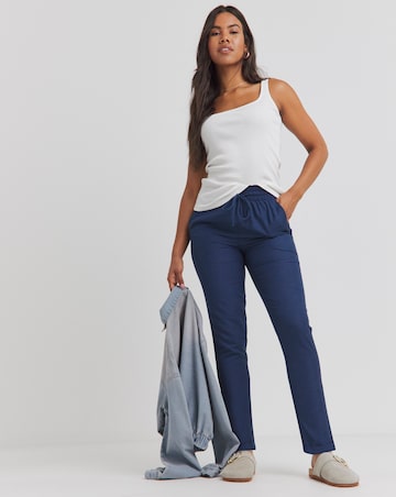 Navy Easy Care Linen Mix Tapered Trouser