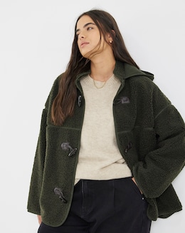 Moss Green Hooded Teddy Duffel Coat
