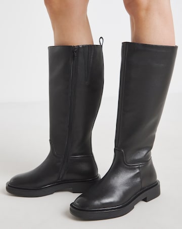 Berry Leather Knee High Riding Boots Wide E Fit Curvy Calf