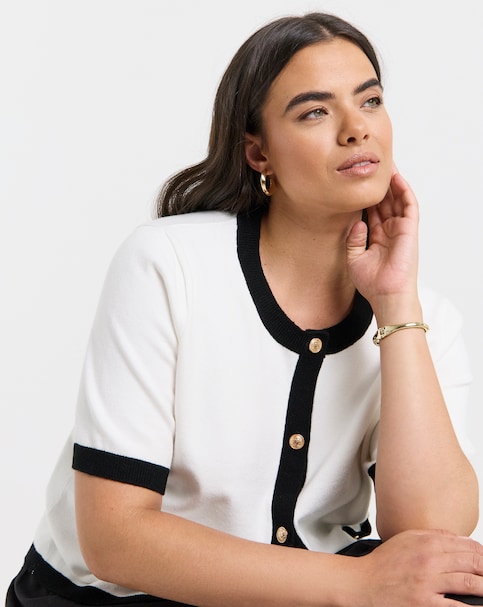 Ivory Contrast Short Sleeve Cardigan