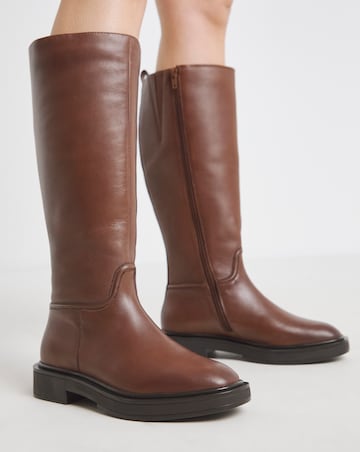 Berry Leather Knee High Riding Boots Wide E Fit Curvy Calf