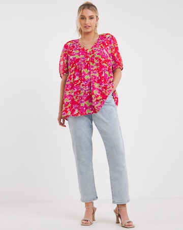 Georgette Pink Floral Print Peplum Blouse