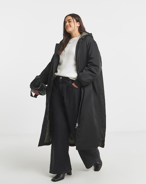 Simply Be Black Hooded Longline Bomber