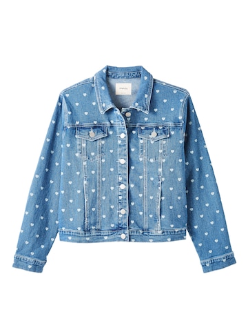 Heart Print Western Denim Jacket