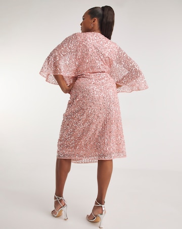 Maya Curve Glitter Embellishment Cape Sleeve Midi Dress