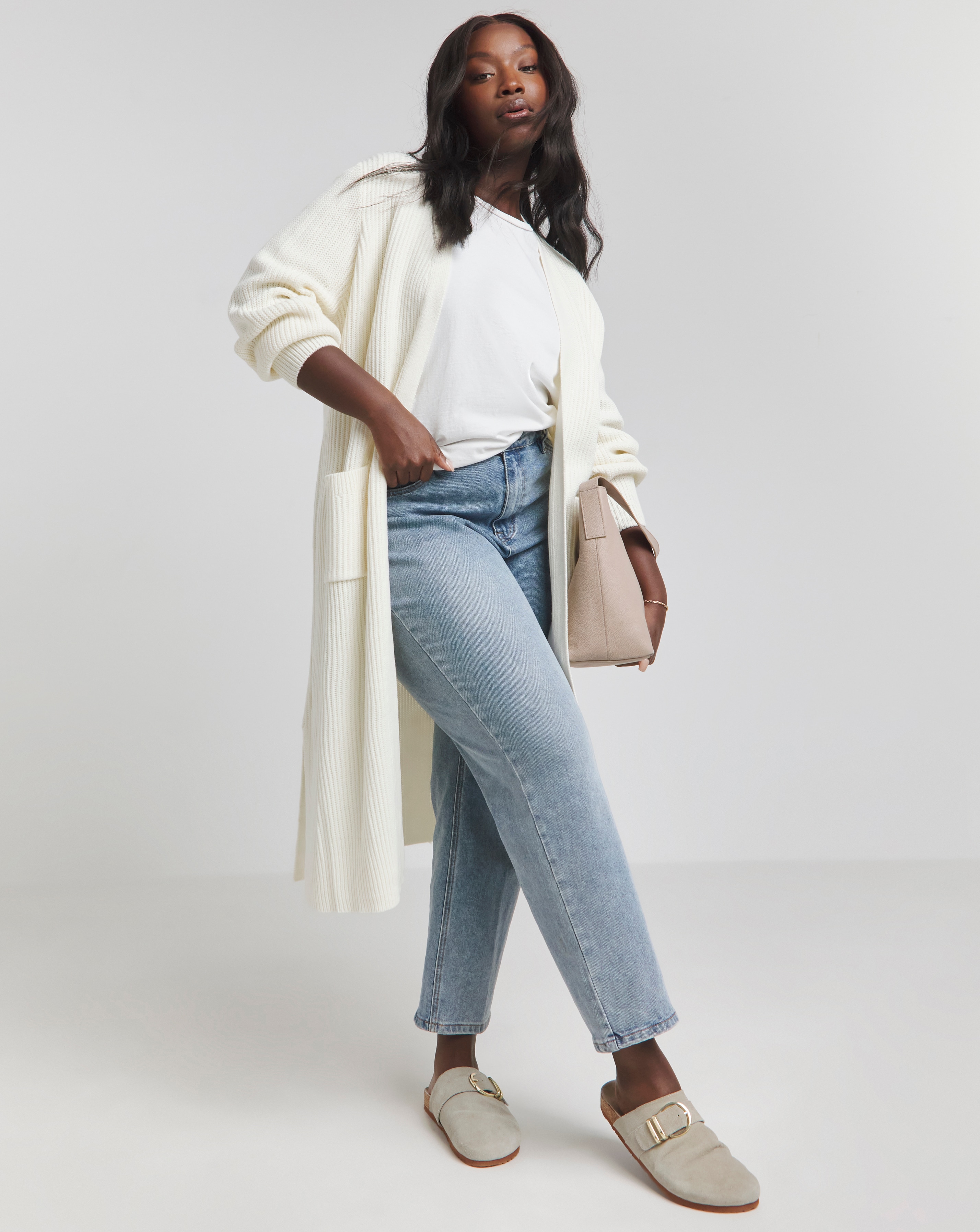Cream Longline Fisherman Rib Cardigan Simply Be