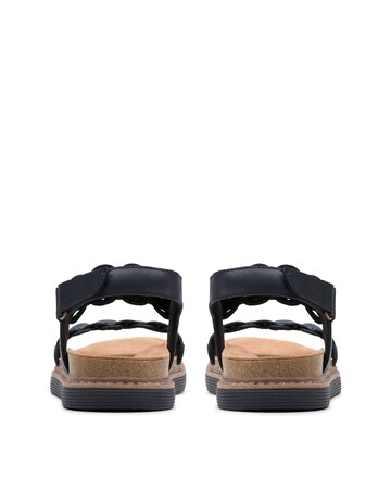 Clarks Black Leather Arwell Glide Sandals - Wide Fit (E)
