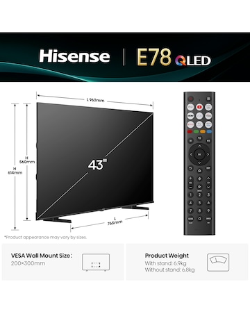 Hisense 43E78QTUK 43in QLED 4K Ultra HD HDR Smart TV